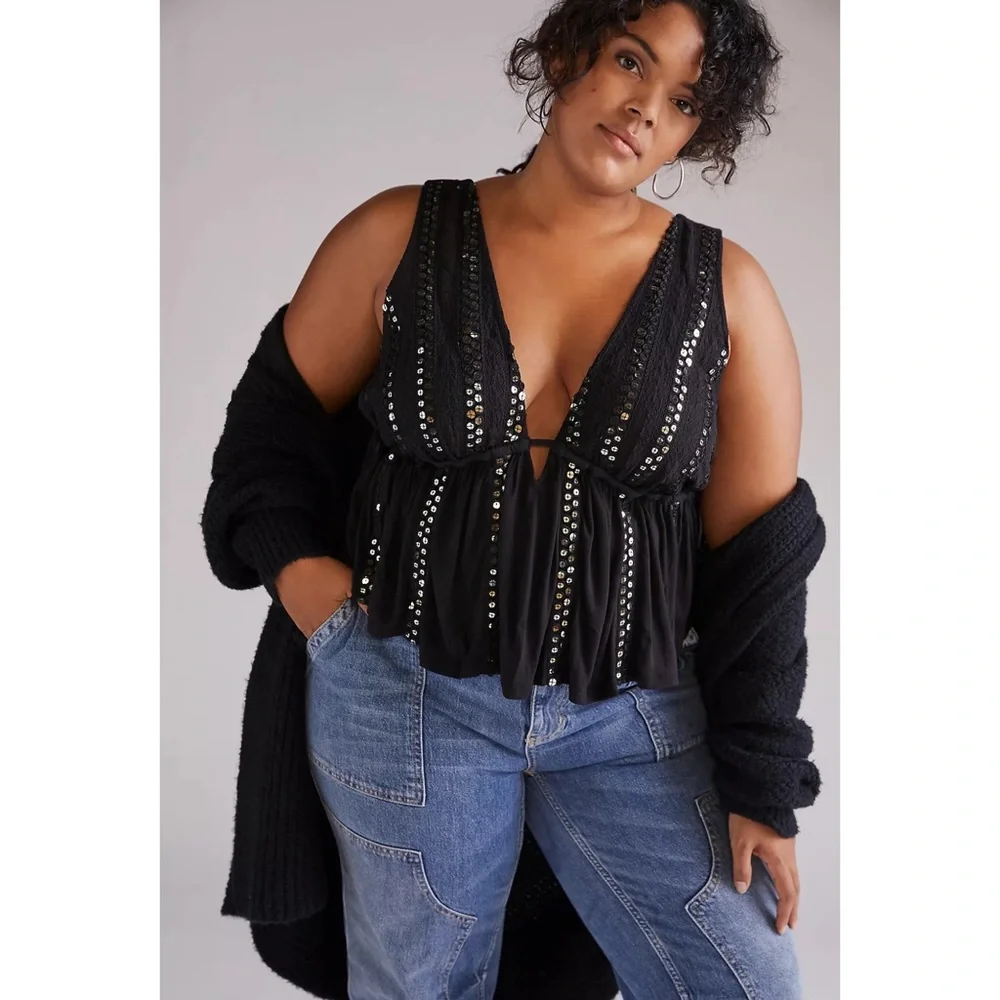 Anthropologie Sequined V-Neck Tank NWT SZ XL & L - Picture 4 of 14